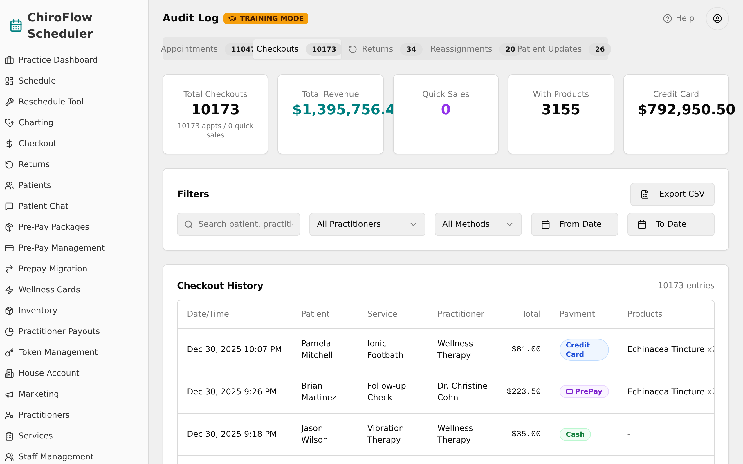 The five-tab bar with count badges, Checkouts selected