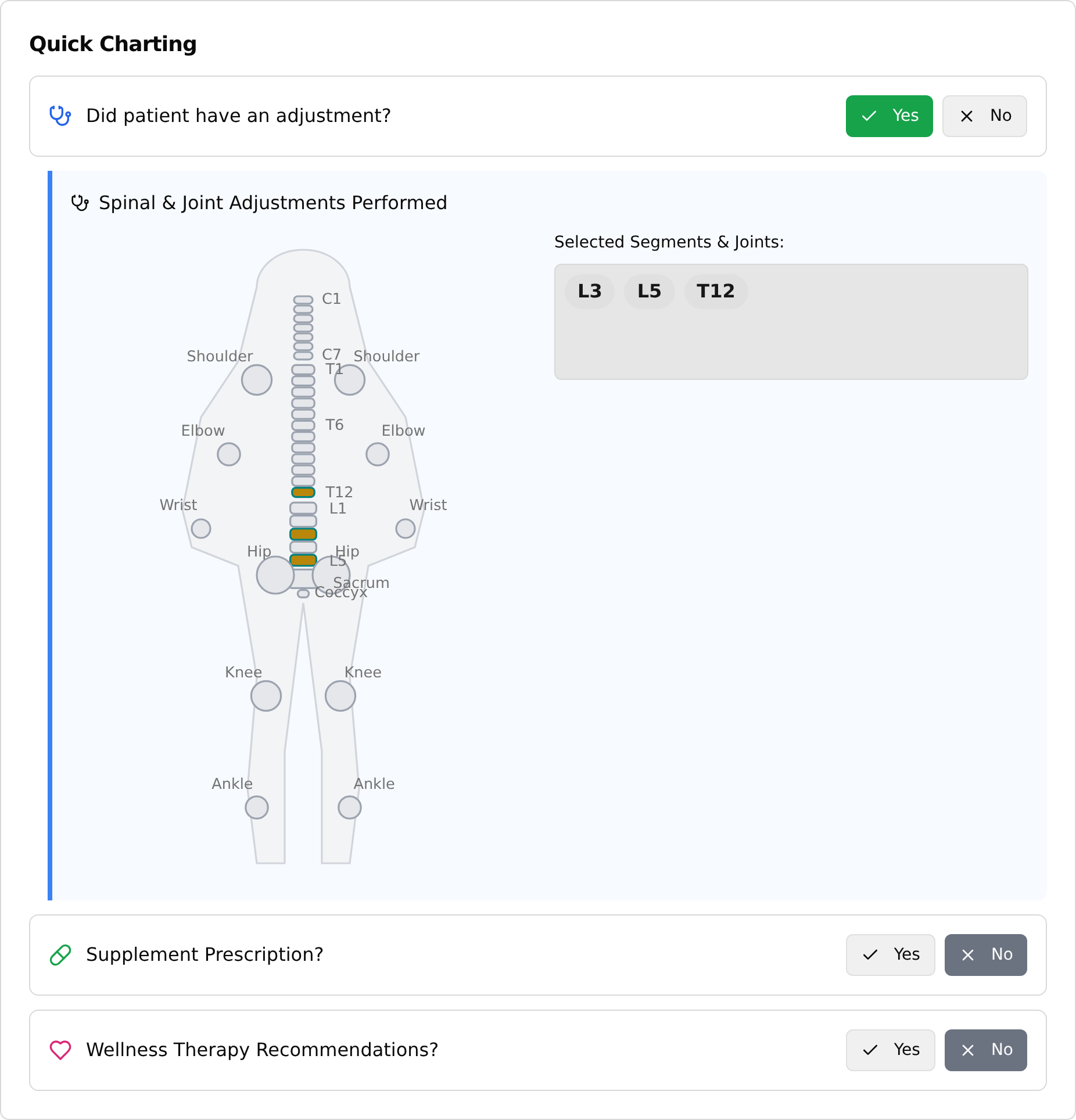 Simplified tab with all three Yes/No questions answered
