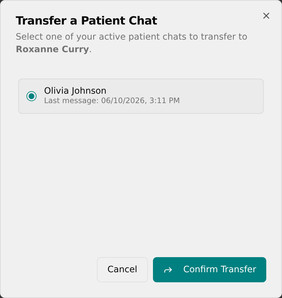 Transfer a Patient Chat dialog with one chat selected