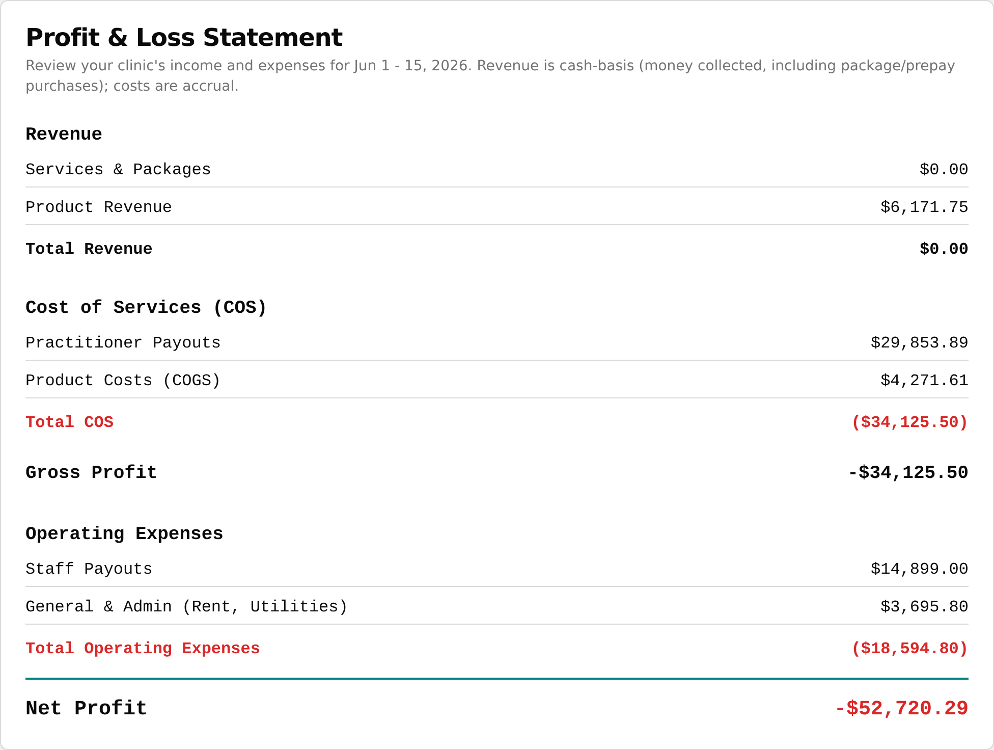 Profit & Loss Statement card