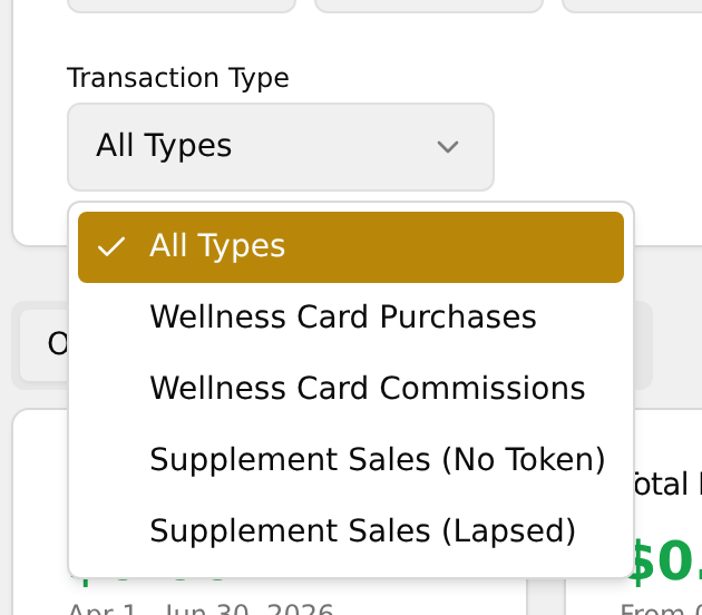 Open Transaction Type dropdown showing all options