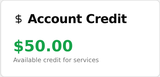 Account Credit card showing the available dollar amount