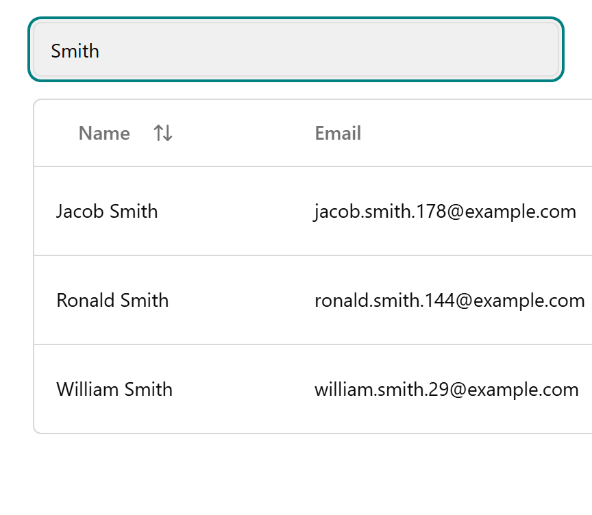 The Filter by name box with a partial name typed and the table filtered down.