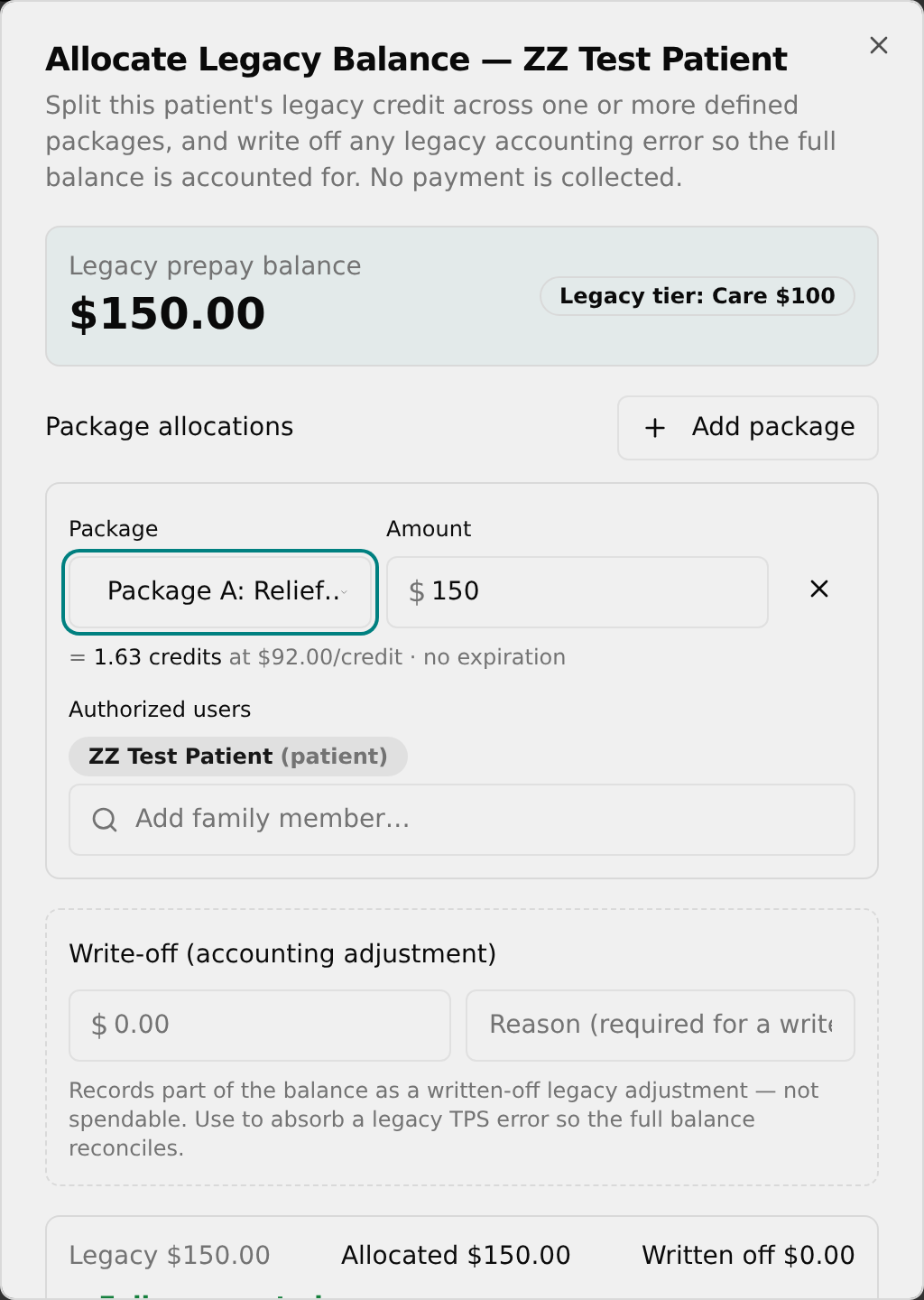 Filled allocation with green Fully accounted banner and Save allocations button