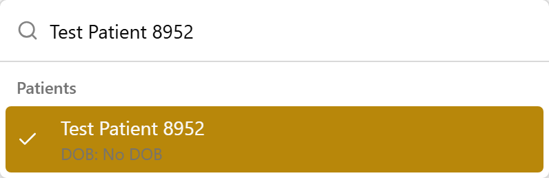 The Patient dropdown open with the search box and patient names.