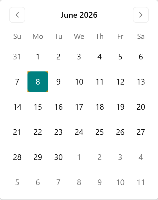 The calendar popover open from the date button, ready to pick a day.