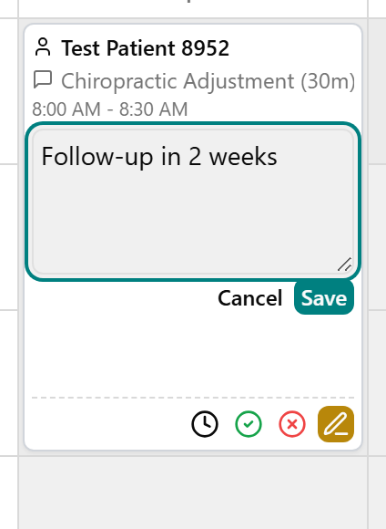 The note text box open on a card with text typed in.