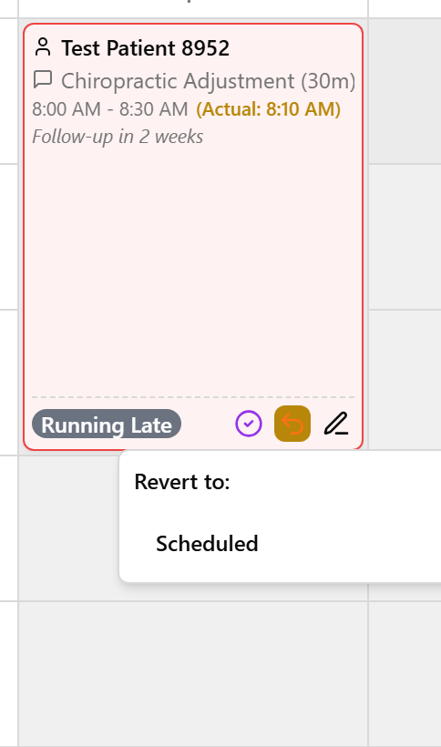 The Revert menu open, showing the earlier status options.
