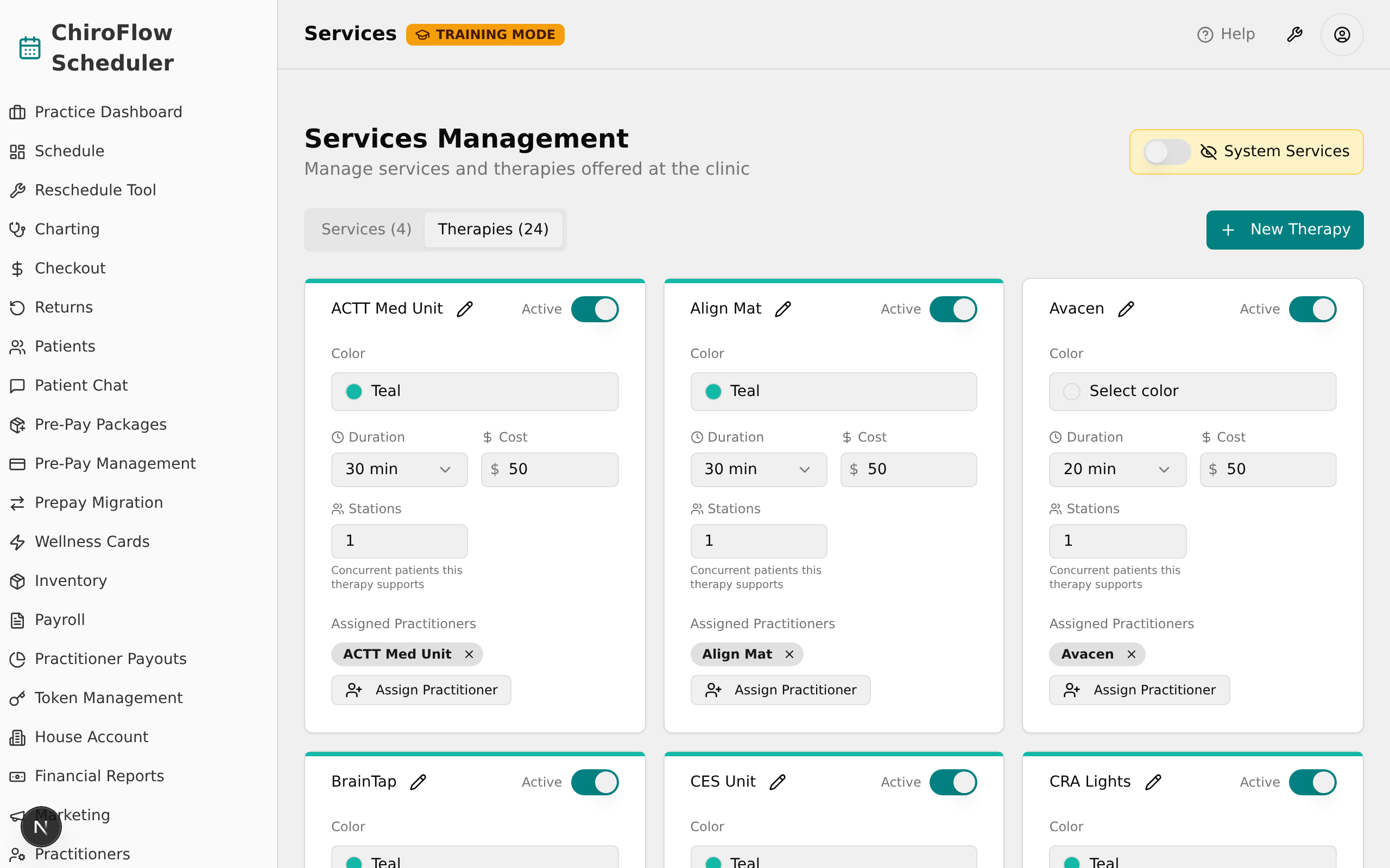 Services and Therapies tabs with item counts