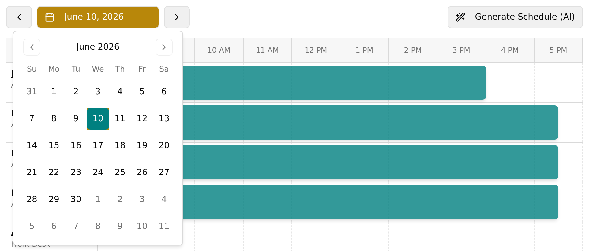 Date picker calendar open over the toolbar