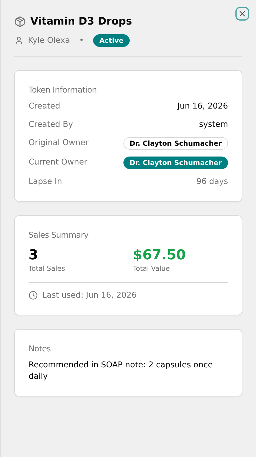 Token detail panel open with Token Information and Sales Summary